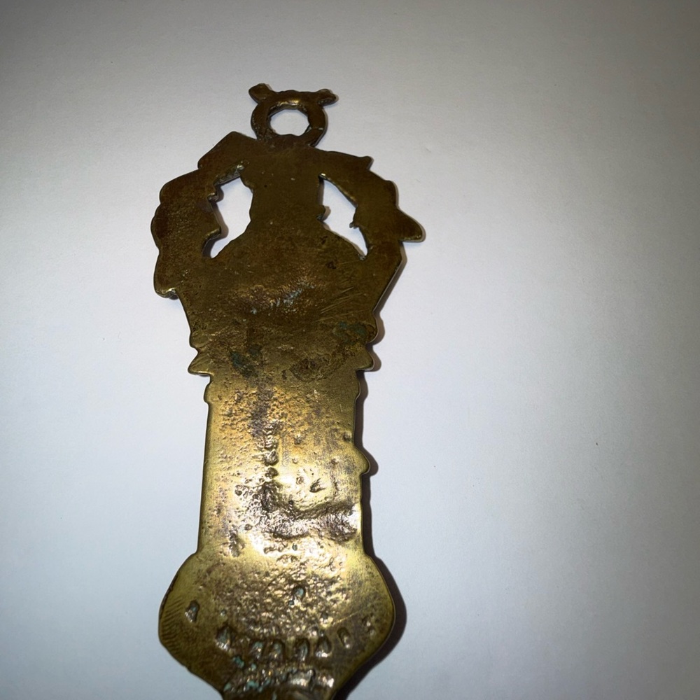Vintage English Solid Brass Toasting Fork with Man and Building - Picture 9 of 12